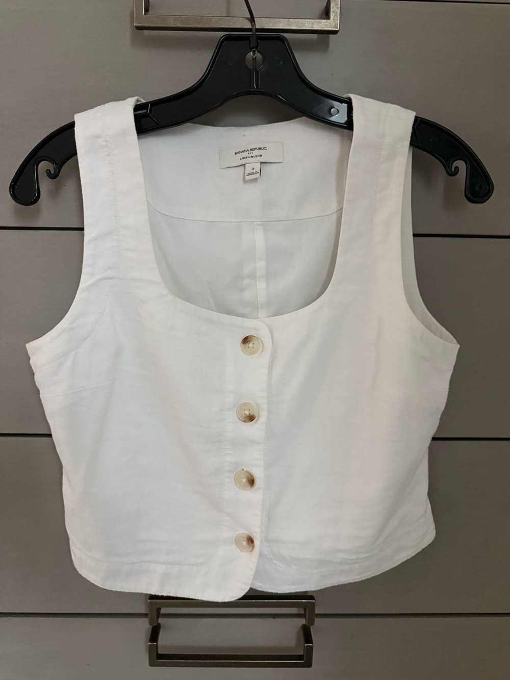 Banana Republic White Button-Front Linen Blend Women's Tank Top Vest 2